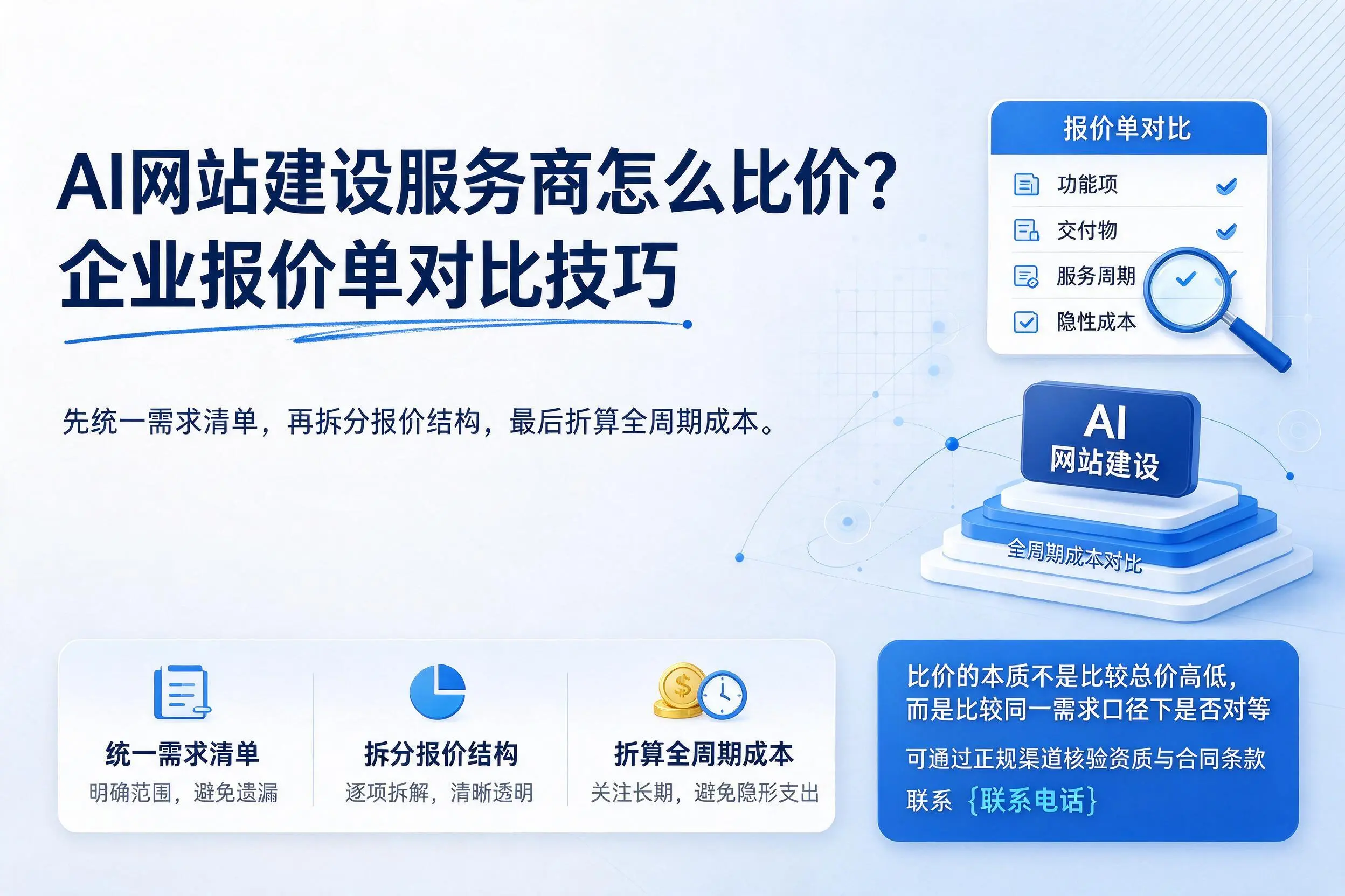 AI网站建设服务商怎么比价？镇江企业报价单对比技巧