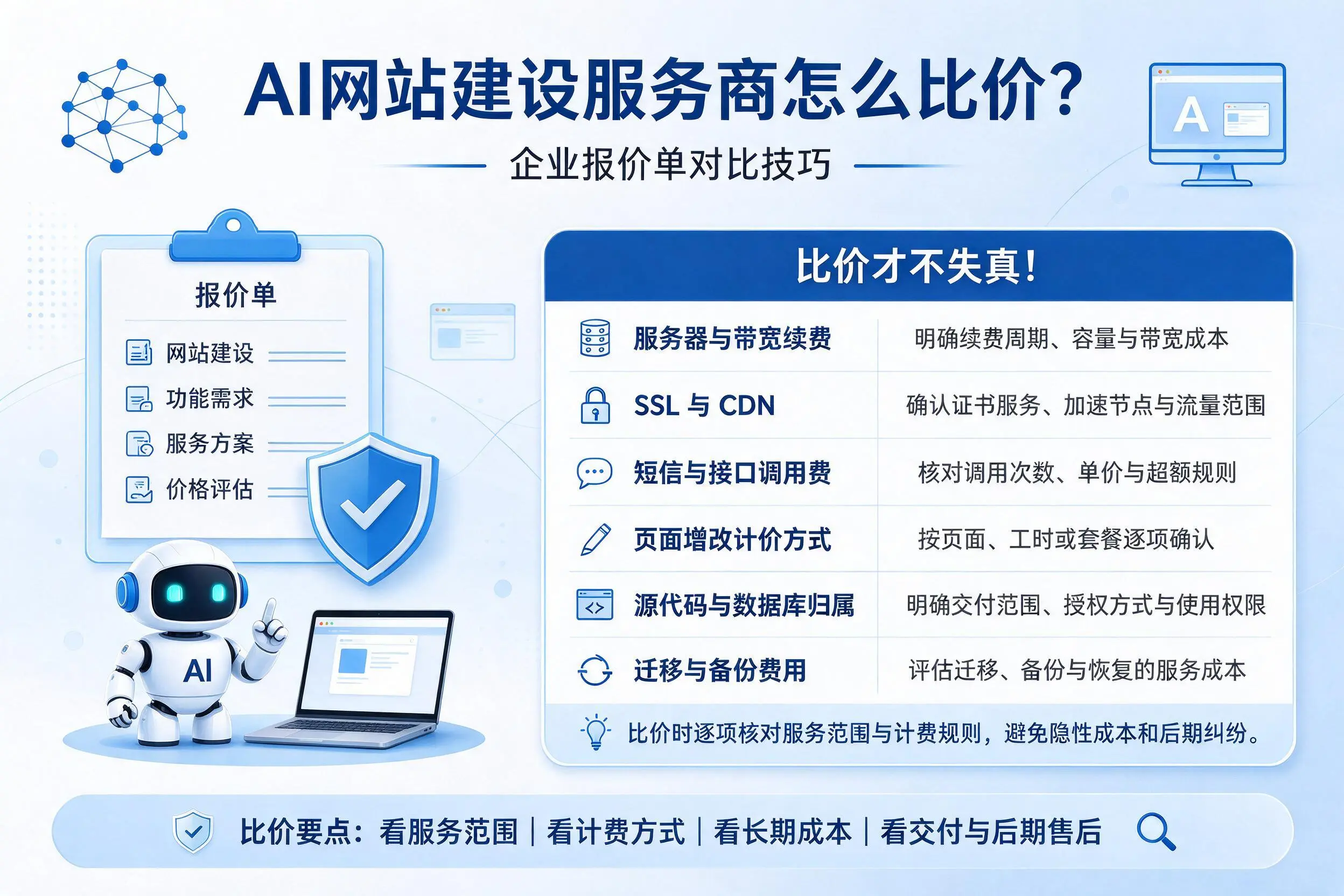 AI网站建设服务商怎么比价？镇江企业报价单对比技巧